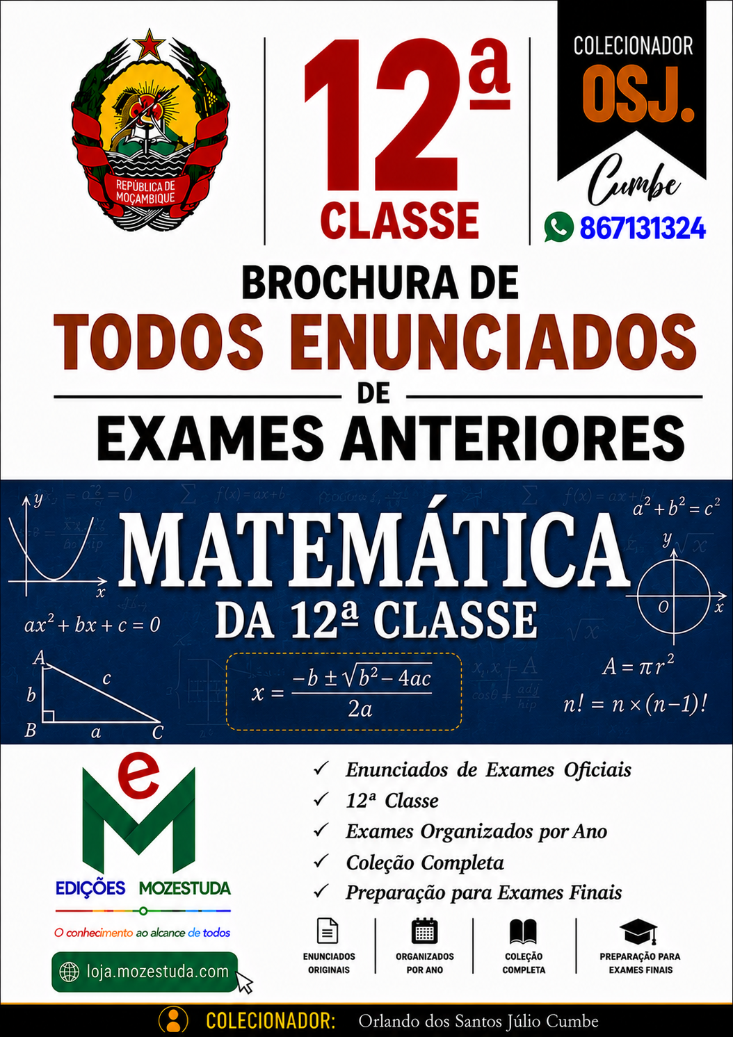 Brochura de Exames de Matemática da 12ª classe (Todos Enunciados)