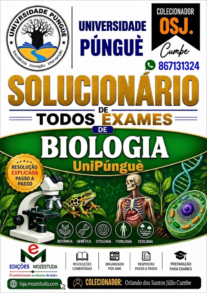 Solucionário de Exames de Biologia da UniPúnguè em PDF (Livro Resolução)