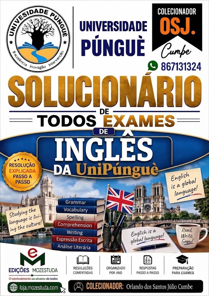 Solucionário de Exames de Inglês da UniPúnguè em PDF (Livro Resolução)