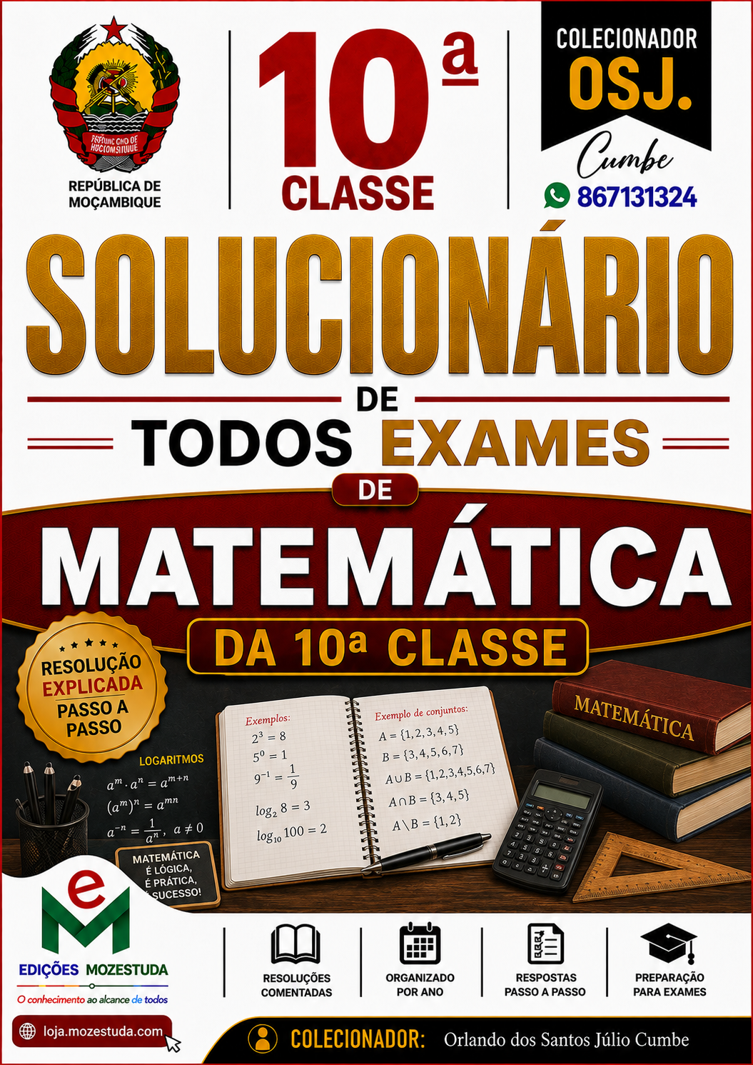 Solucionário de Exames Finais de Matemática da 10ª Classe em PDF (Livro Resolução)