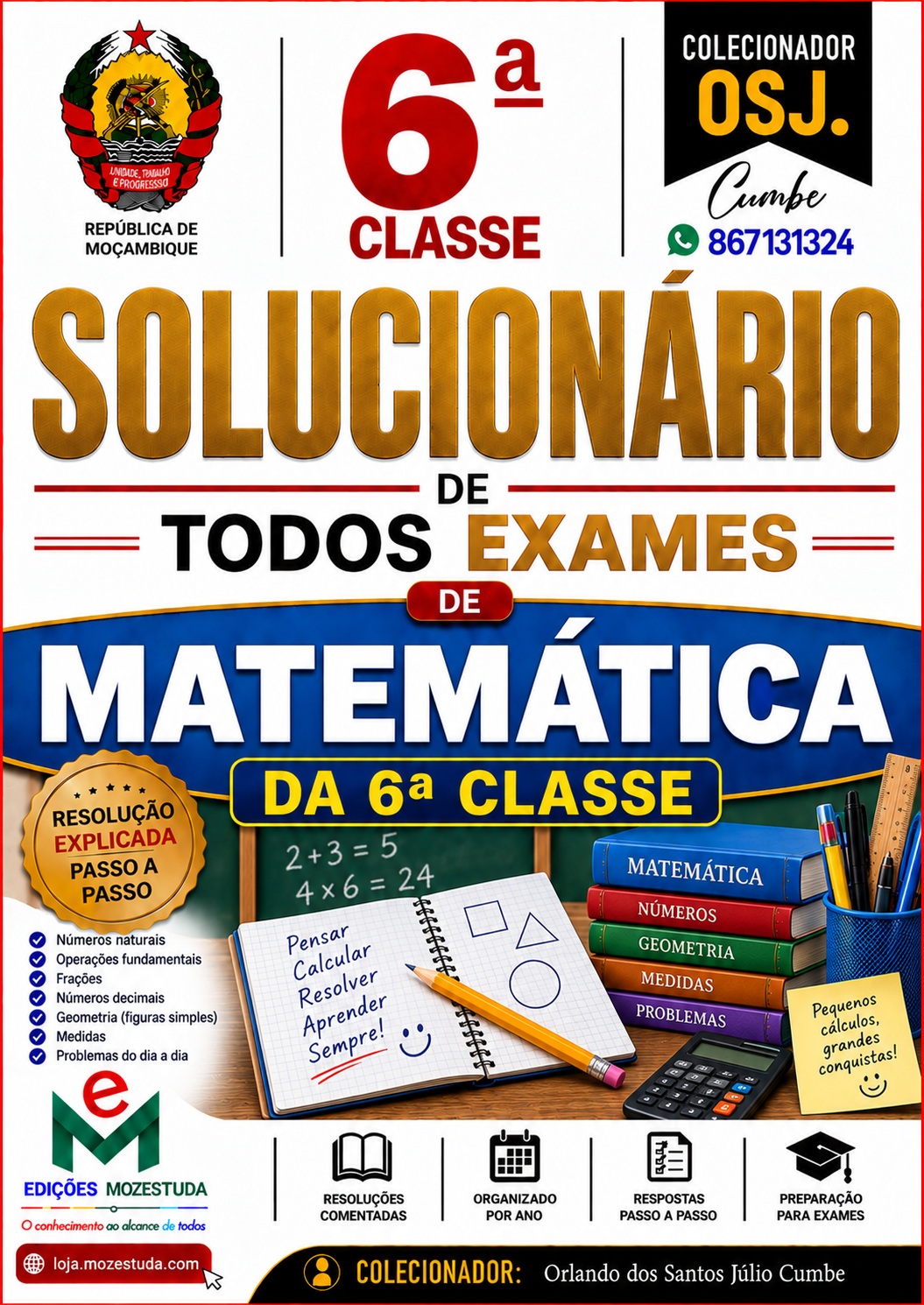 Solucionário de Exames Finais de Matemática da 6ª Classe em PDF (Livro Resolução)