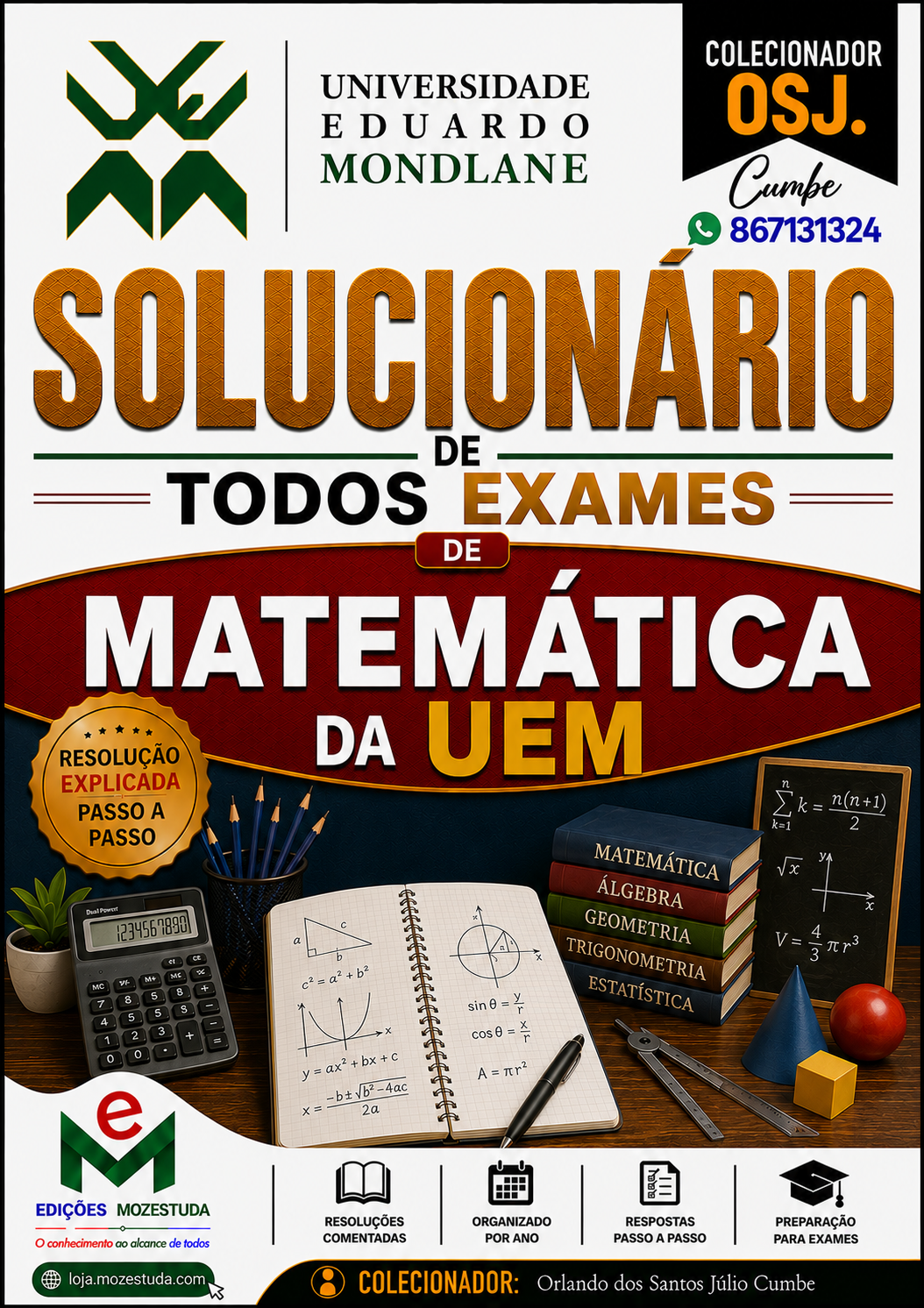 Solucionário de Exames de Matemática da UEM em PDF (Livro Resolução)