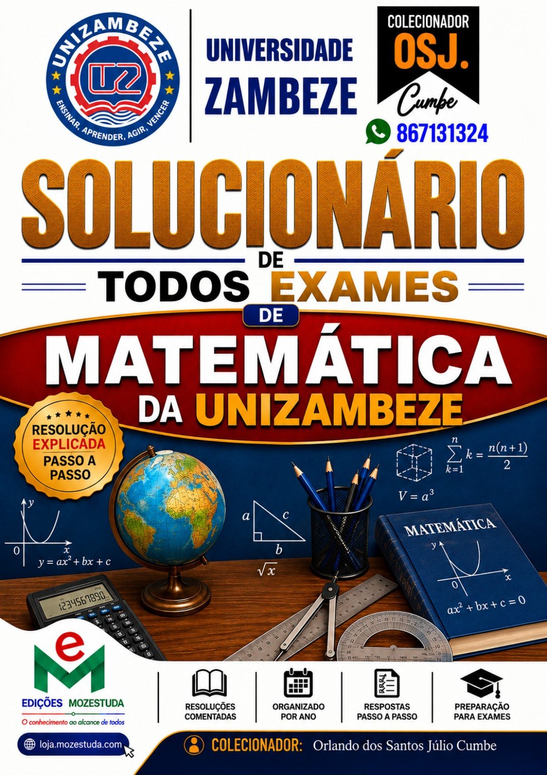 Solucionário de Exames de Matemática da UniZambeze em PDF (Livro Resolução)