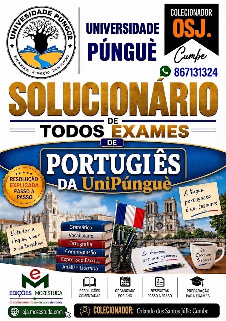 Solucionário de Exames de Português da UniPúnguè em PDF (Livro Resolução)