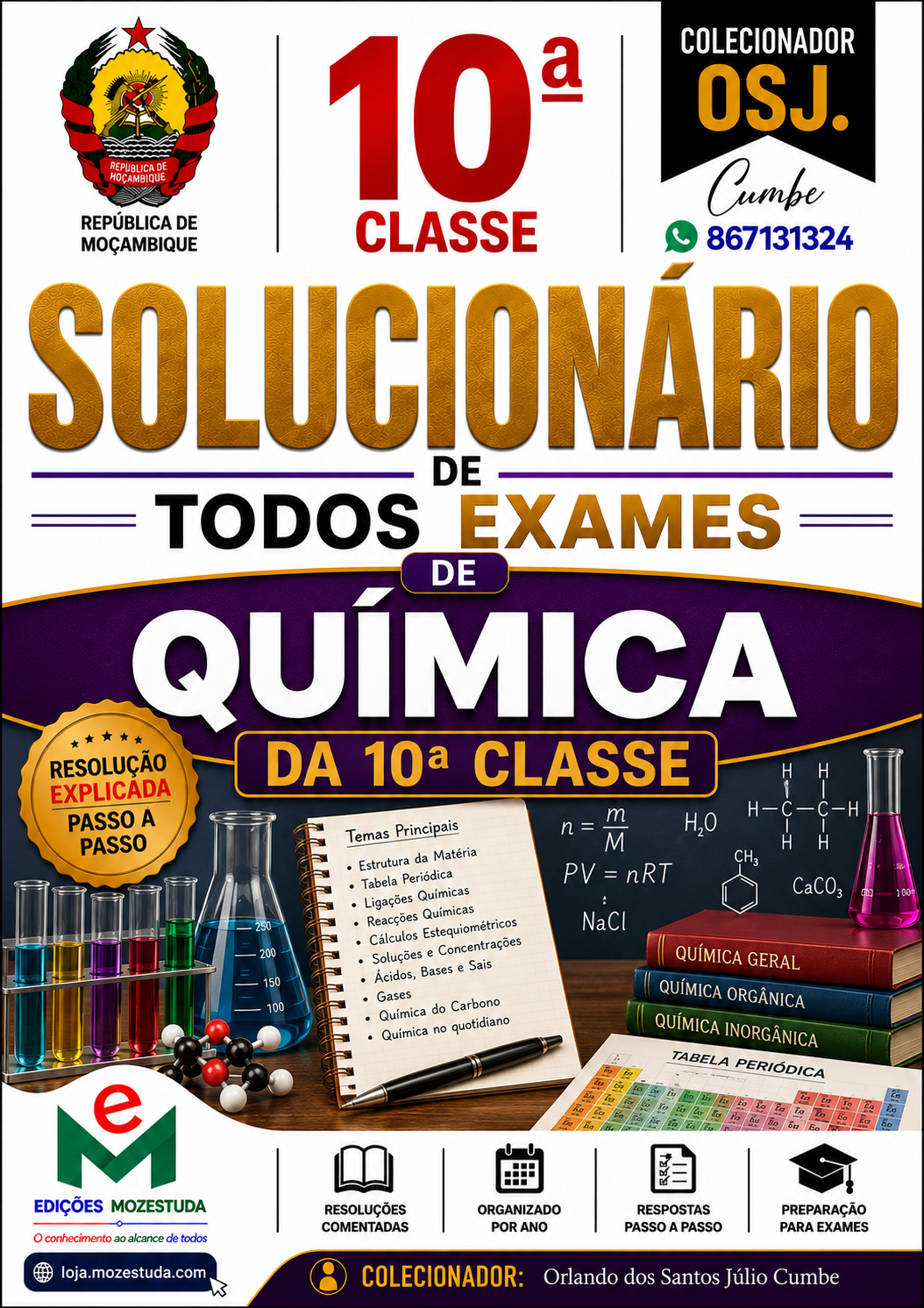 Solucionário de Exames Finais de Química da 10ª Classe em PDF (Livro Resolução)